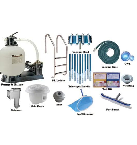 An image of all the swimming pool equipment that are available to be bought at Prudence Engineering services.